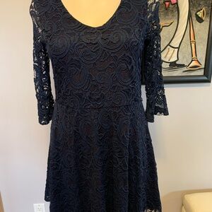 Chic Navy Lace Long Sleeve Dress
